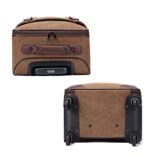 Vintage-Style Canvas and Leather Rolling Suitcase – Durable, 360° Spinner Wheels, Ideal for Travel